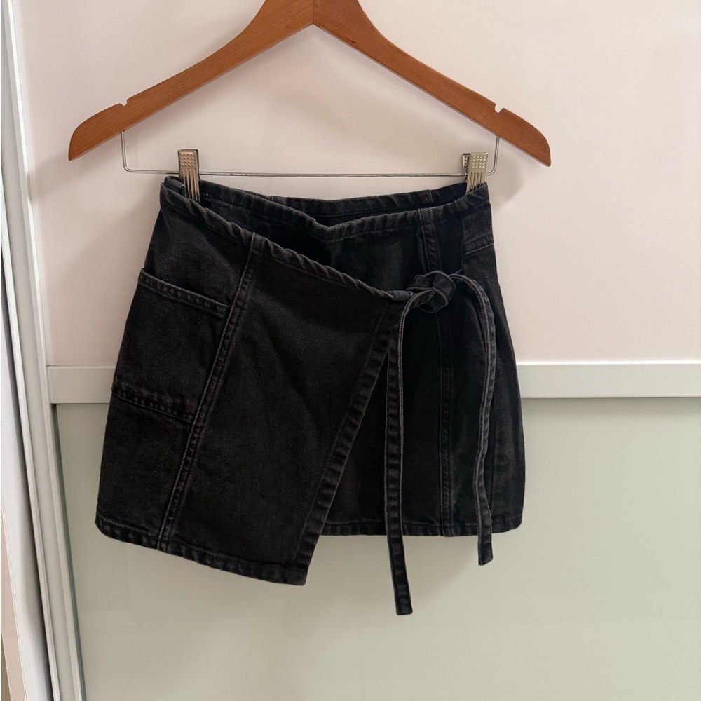 Black Denim Wrap Skort